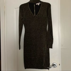 NWT MICHAEL Michael Kors Black/Gold Long Sleeve V Cutout Dress